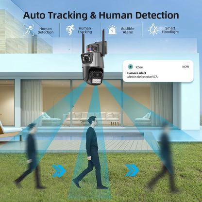 Dual Lens  6MP ICSEE Smart Camera 360 PTZ Auto Tracking Color Night Vision IP Home Security Wireless CCTV Outdoor WiFi Camera