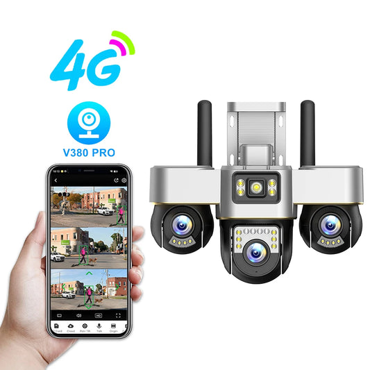 New V380 Outdoor IP66 Waterproof Camera 4G SIM Card Network Camera 3 Lenses 3 Views 3 PTZ Cameras