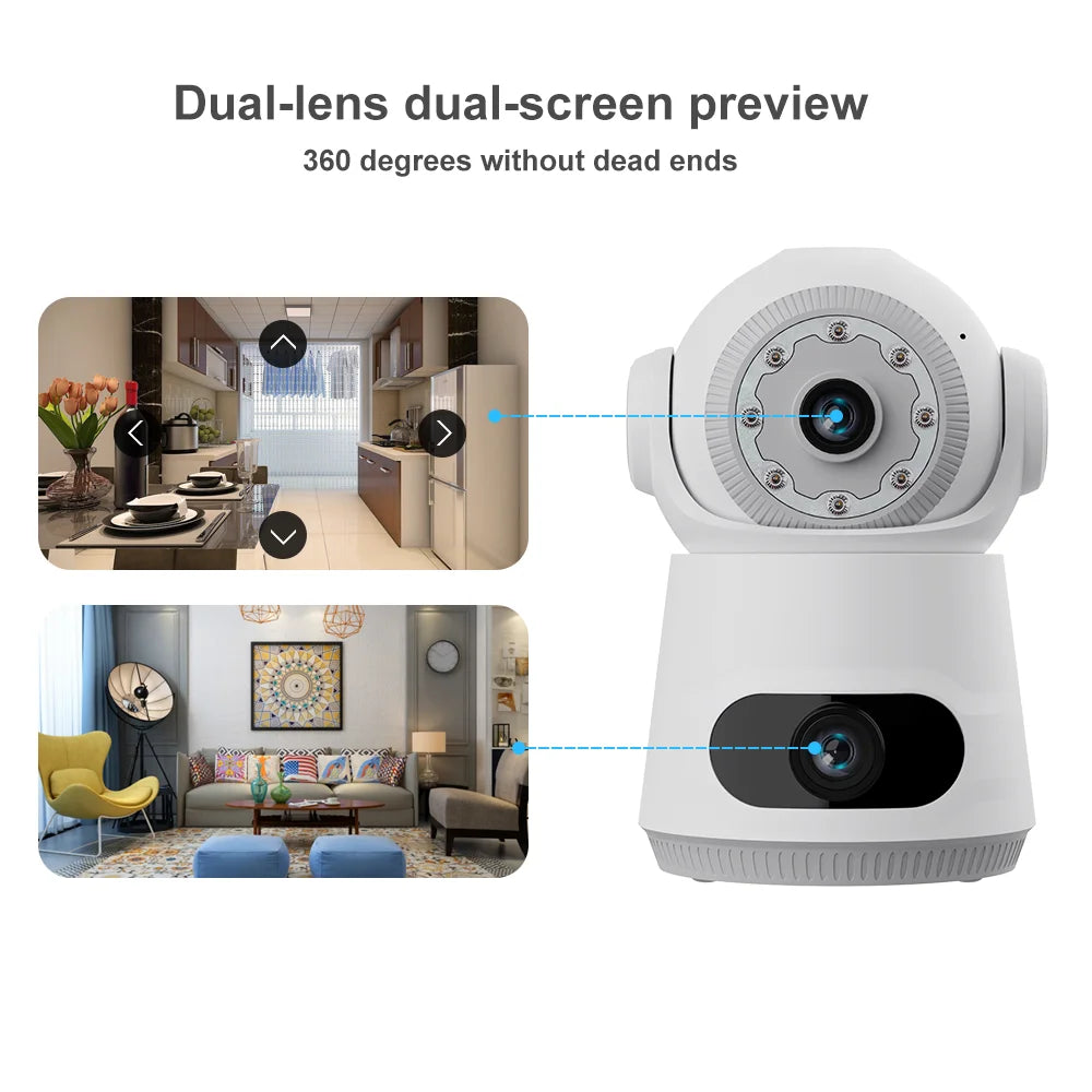 New V380 Dual Lens Camera 4MP HD Smart Home WiFi Security Camera for Baby Monitor Network Indoor Dual Lens Camera