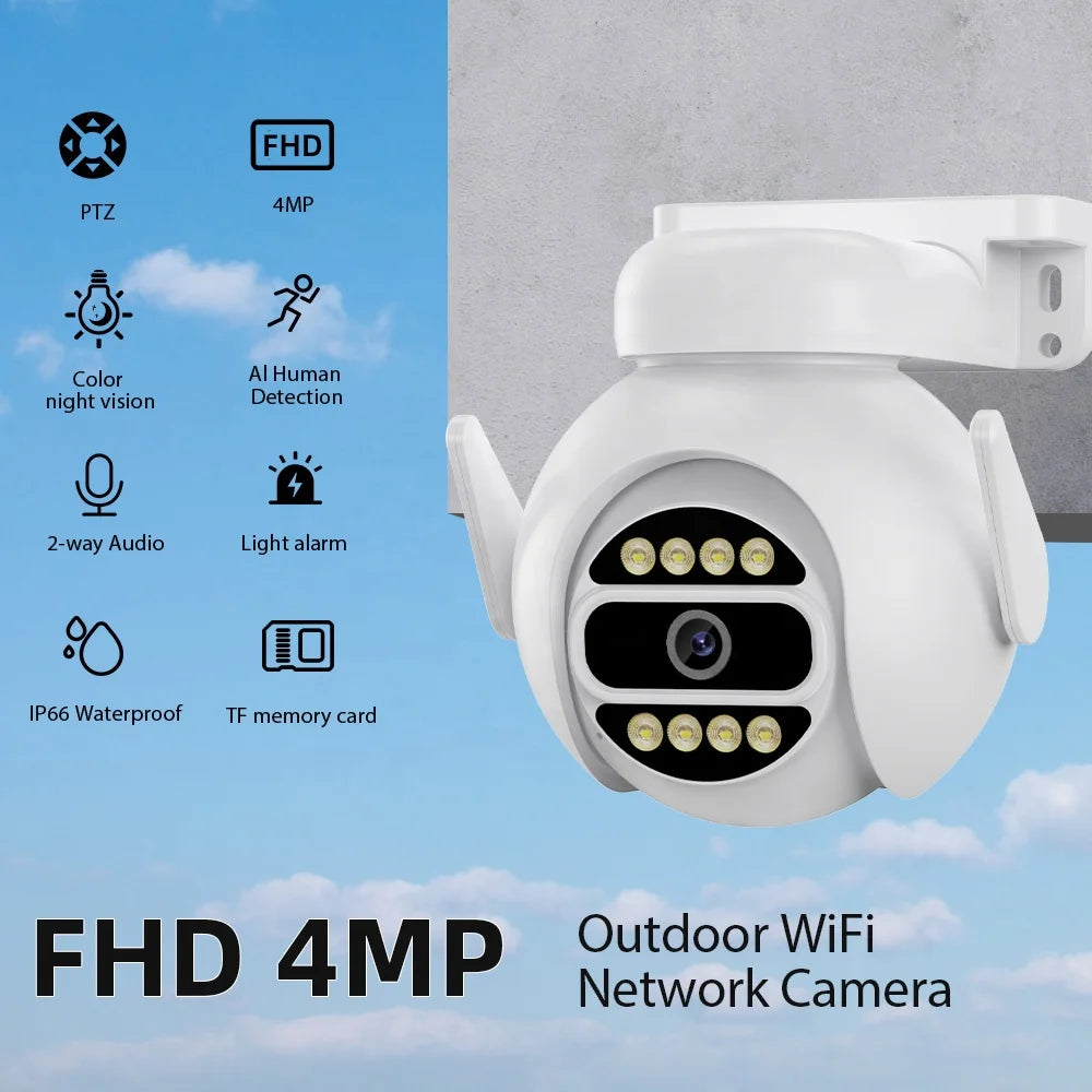 New 4MP ICSEE Auto Human Tracking Color Night Vision PTZ Outdoor Wireless WiFi Camera