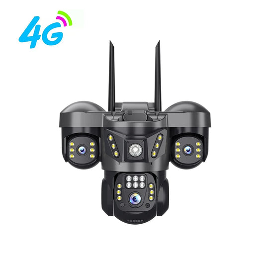 V380 New Adjustable 3 Lens and 3 Screen Black 6MP Security CCTV Wireless SIM Card 4G Network PTZ 3 Lenses Camera