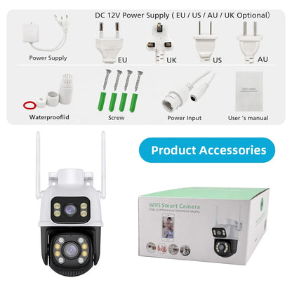 Hot Sales 6MP Dual Lens ICSEE WiFi Camera Outdoor IP66 Waterproof Night Vision PTZ Camera