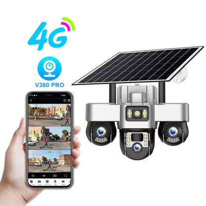 V380 New Solar 4G 3 PTZ 3 Screen VTS30-G-F Security Monitoring Camera CCTV Solar Camera