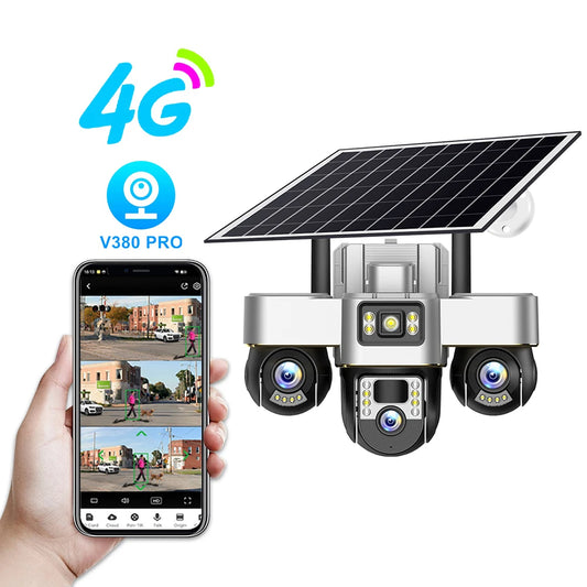 V380 New Solar 4G 3 PTZ 3 Screen VTS30-G-F Security Monitoring Camera CCTV Solar Camera