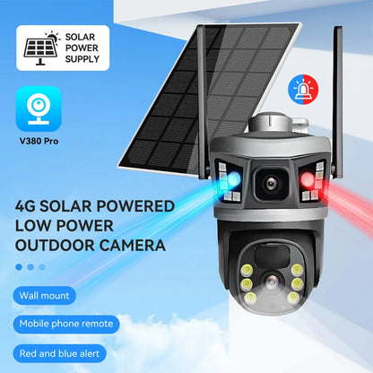 Hot Sales V380 Pro 6MP Dual Lens Solar Camera 4G WiFi PTZ Network Camera 3K CCTV Outdoor Security Camera IP66 Waterproof