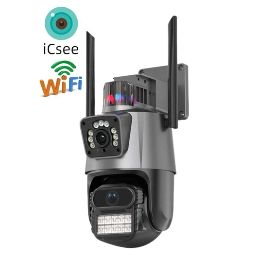 Dual Lens  6MP ICSEE Smart Camera 360 PTZ Auto Tracking Color Night Vision IP Home Security Wireless CCTV Outdoor WiFi Camera