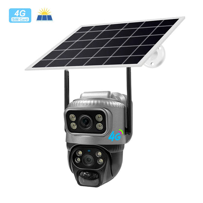 V380 New Micro Power Consumption 4MP Solar Battery Powered Camera Solar Panel Network CCTV 4G LTE IP PTZ Dual Lens Camera
