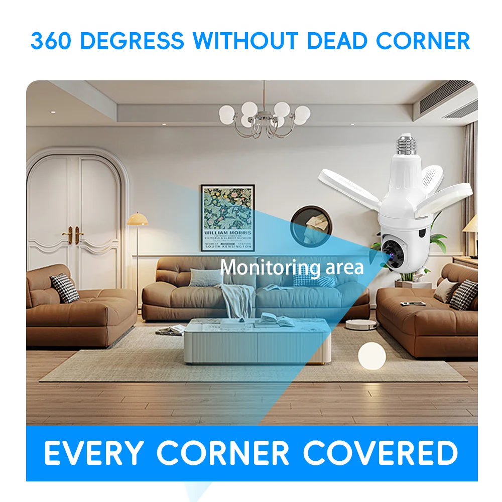V380 2MP Wireless WiFi Smart Camera Night Vision Auto Tracking Security Camera Home Use Indoor CCTV Bulb Camera With Light