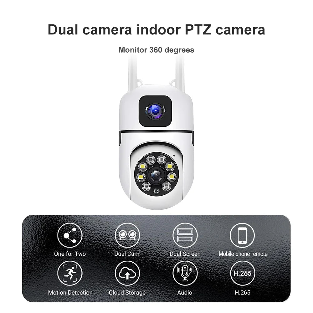 New V380 Mini Indoor PTZ Dual Lens Camera 4MP HD Smart Home WiFi Security for Baby Monitor Indoor Network Dual Lens Camera