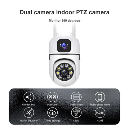 New V380 Mini Indoor PTZ Dual Lens Camera 4MP HD Smart Home WiFi Security for Baby Monitor Indoor Network Dual Lens Camera