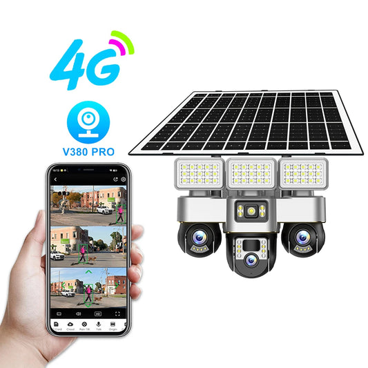 V380 New Solar Powered 4G 3 PTZ and 3 Screen VTS30A-G-F Solar Powered Camera CCTV Camera