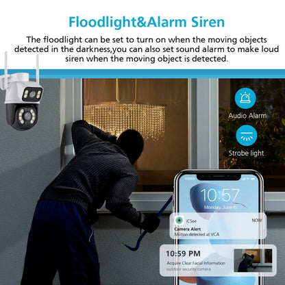 Hot Sales 6MP Dual Lens ICSEE WiFi Camera Outdoor IP66 Waterproof Night Vision PTZ Camera