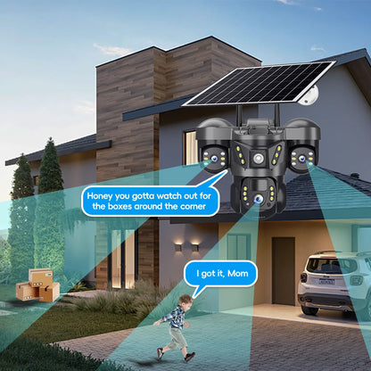 V380 New Solar Powered 3-Lens 3-Screen PTZ Camera SC29-G 6MP 4G SIM Card Security CCTV IP Three Lens Network Three Screen Camera