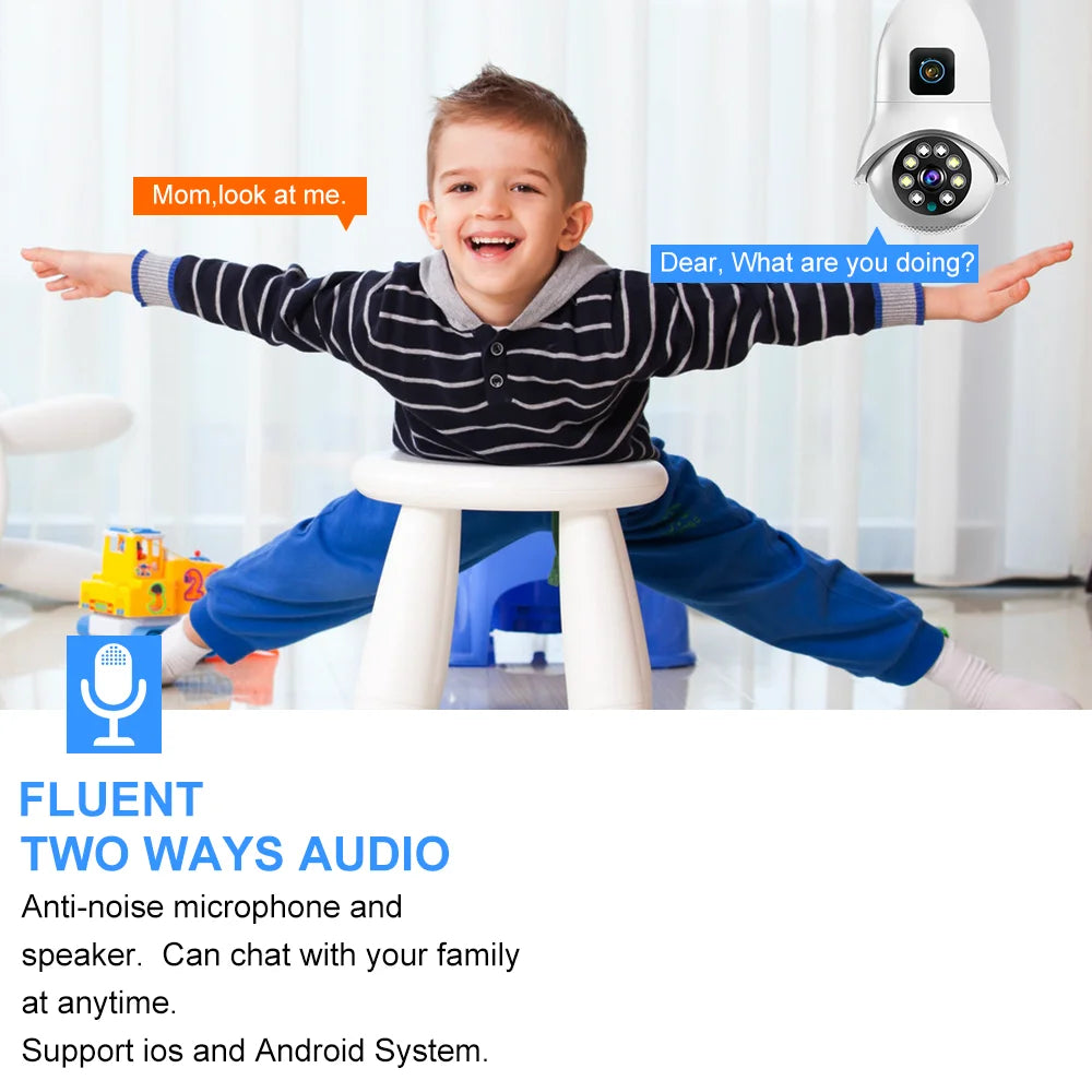 New V380 Dual Lens Bulb Camera Automatic Tracking Alarm Function Supports Two-way Voice WiFi Cameras