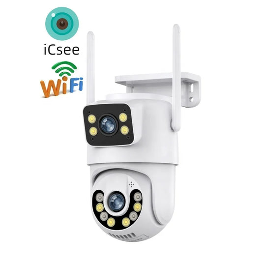 Dual Lens 6MP ICSEE Wireless WiFi Camera Home Security Color Night Vision Auto Tracking Outdoor WiFi PTZ Camera