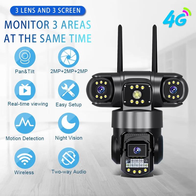 Hot Sales V380 Pro Outdoor PTZ Camera 4G 6MP 3 LENS 3 Screens Camera with Two-voice Way Intercom