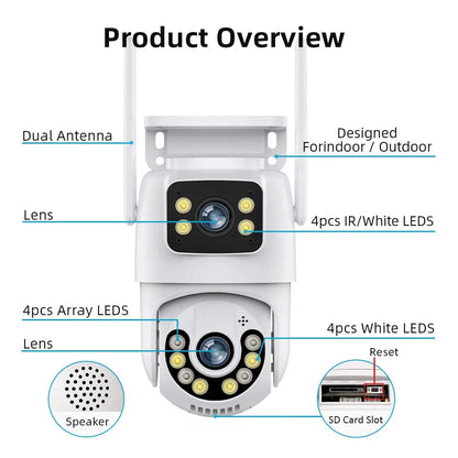 Dual Lens 6MP ICSEE Wireless WiFi Camera Home Security Color Night Vision Auto Tracking Outdoor WiFi PTZ Camera