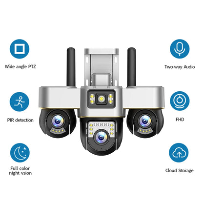 New V380 Outdoor IP66 Waterproof Camera 4G SIM Card Network Camera 3 Lenses 3 Views 3 PTZ Cameras