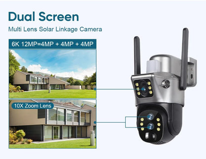 V380 Pro 10x Zoom 3 Lens Solar Camera 6K 12MP Ultra High Definition Outdoor PTZ Camera IP66 Waterproof Home Security CCTV Camera