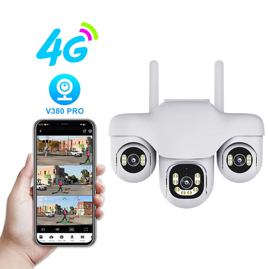 V380 New Private Model 4G White Outdoor PTZ Camera 3 PTZ 3 Screen Cloud Storage Network CCTV Camera