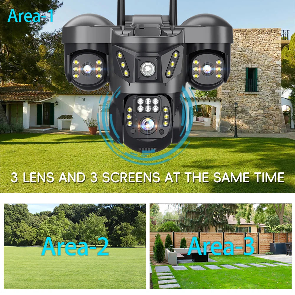 V380 New 3 Lens and 3 Screens PTZ Camera 6MP WiFi Security CCTV Wireless IP Triple-Lens Network PTZ Triple Screens Camera
