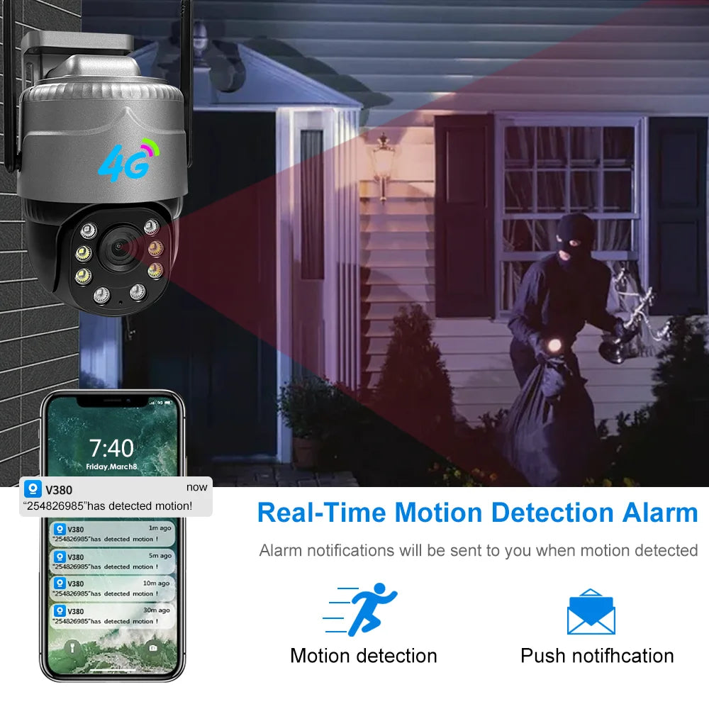 IP66 Waterproof IP Camera With SIM Card CCTV V380 3MP Full HD IP Camera SIM 4G PTZ Camera