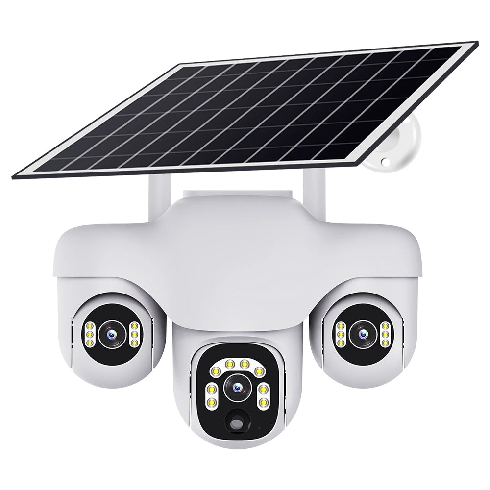 V380 New Solar Camera 4G White 3 PTZ 3 Screen VTS31-G-F Outdoor Solar Powered Camera CCTV Security Camera