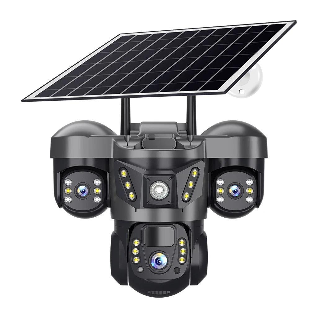 V380 New Solar Powered 3-Lens 3-Screen PTZ Camera SC29-G 6MP 4G SIM Card Security CCTV IP Three Lens Network Three Screen Camera