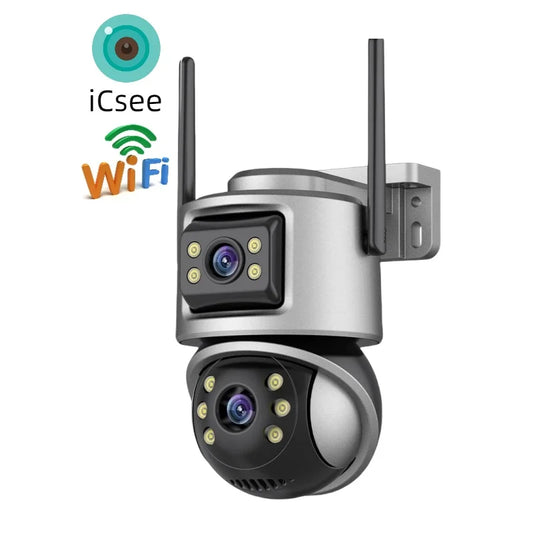 ICSEE 6MP Dual Lens Dual-Screen Preview WiFi PTZ Camera Wireless IP66 Waterproof CCTV  Outdoor Security Cameras