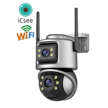 ICSEE 6MP Dual Lens Dual-Screen Preview WiFi PTZ Camera Wireless IP66 Waterproof CCTV  Outdoor Security Cameras