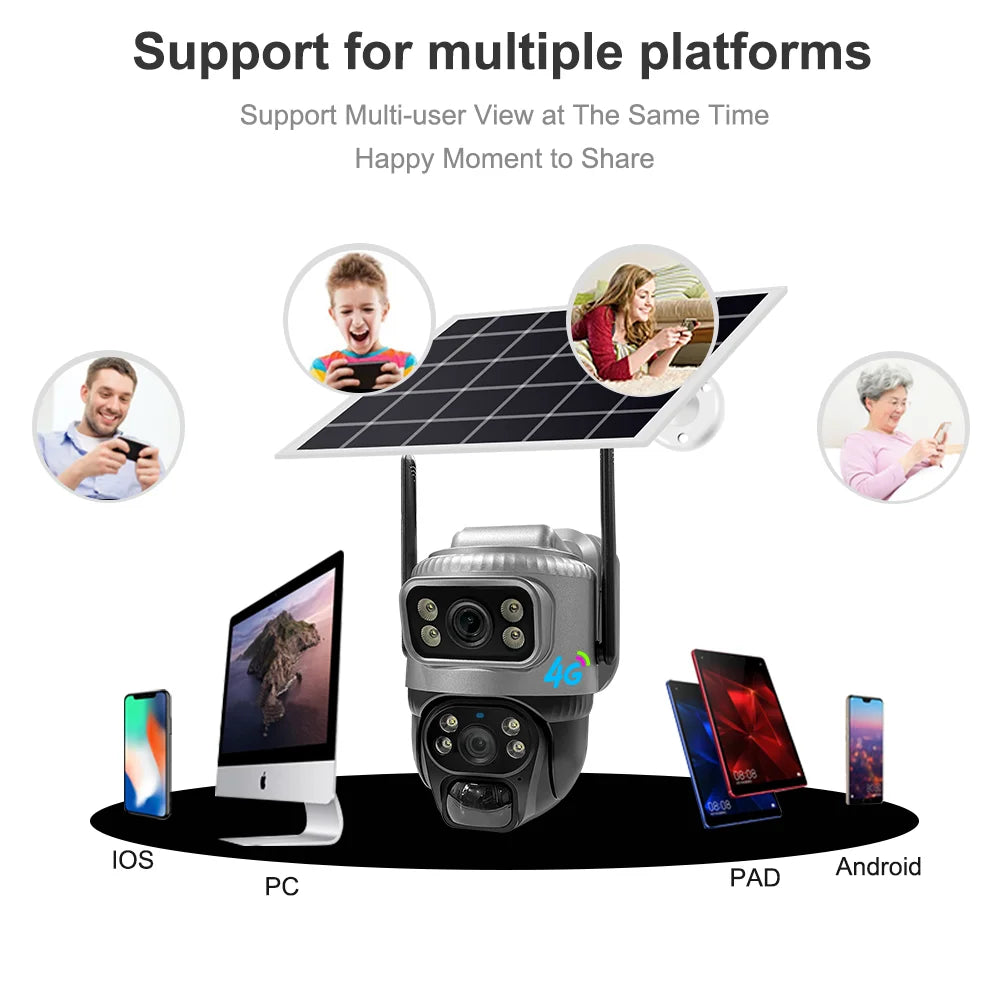 V380 New Micro Power Consumption 4MP Solar Battery Powered Camera Solar Panel Network CCTV 4G LTE IP PTZ Dual Lens Camera