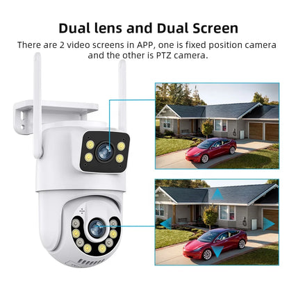 Dual Lens 6MP ICSEE Wireless WiFi Camera Home Security Color Night Vision Auto Tracking Outdoor WiFi PTZ Camera