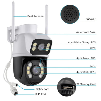 Hot Sales 6MP Dual Lens ICSEE WiFi Camera Outdoor IP66 Waterproof Night Vision PTZ Camera