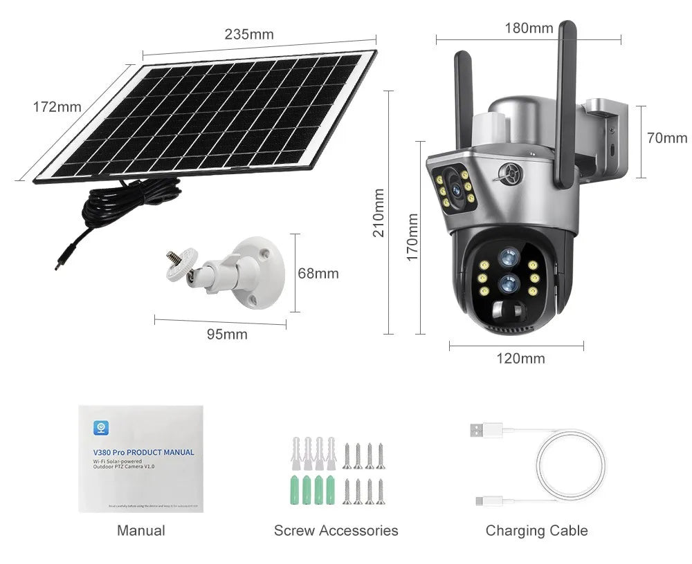 V380 Pro 10x Zoom 3 Lens Solar Camera 6K 12MP Ultra High Definition Outdoor PTZ Camera IP66 Waterproof Home Security CCTV Camera