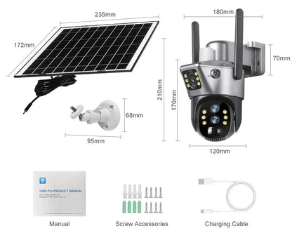 V380 Pro 10x Zoom 3 Lens Solar Camera 6K 12MP Ultra High Definition Outdoor PTZ Camera IP66 Waterproof Home Security CCTV Camera