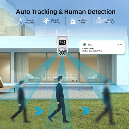 Dual Lens 6MP ICSEE Wireless WiFi Camera Home Security Color Night Vision Auto Tracking Outdoor WiFi PTZ Camera