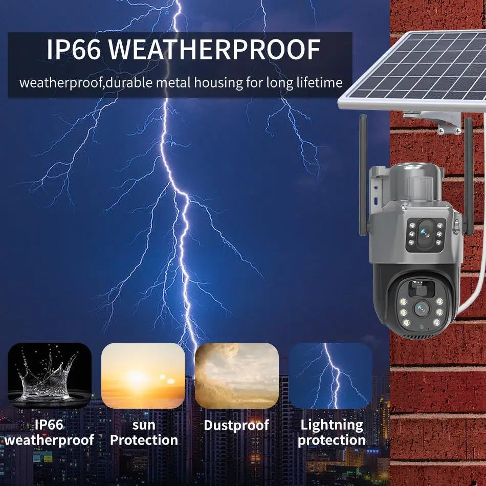 Hot Selling 6MP Dual Lens 4G Wireless WiFi PTZ Network Camera 3K CCTV Outdoor Security Camera Outdoor IP66 Waterproof Solar Battery Camera