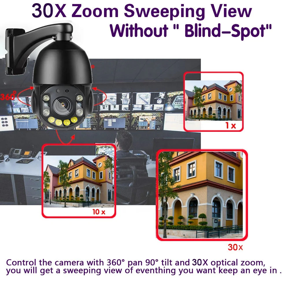 360 PTZ 4K 5MP 8MP IP POE Wired Security Dome Camera 30x Zoom Outdoor Human Auto Tracking Support NVR CCTV PTZ Camera POE Camera