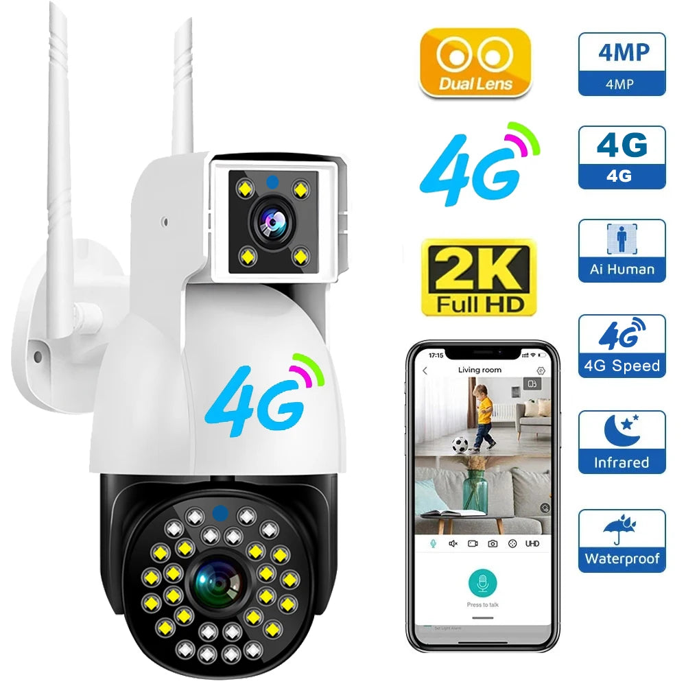 V380 Pro 2K HD Auto Tracking Baby Monitor Outdoor Home Protection Security Bullet Baby Camera Dual Lens 4G SIM Card CCTV Camera
