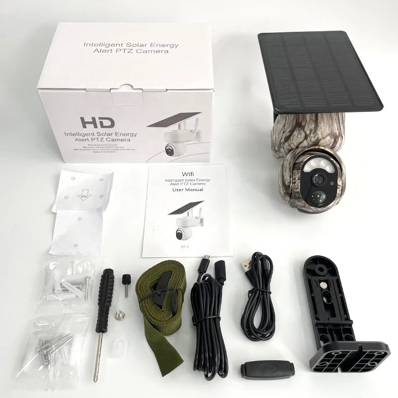 Camouflage Solar Hunting Camera 4MP IP PTZ Solar Wireless 4G SIM Card Security CCTV Outdoor Hunting 4G Solar Camera