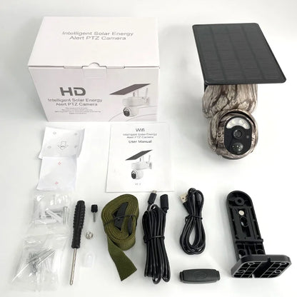 Camouflage Solar Hunting Camera 4MP IP PTZ Solar Wireless 4G SIM Card Security CCTV Outdoor Hunting 4G Solar Camera