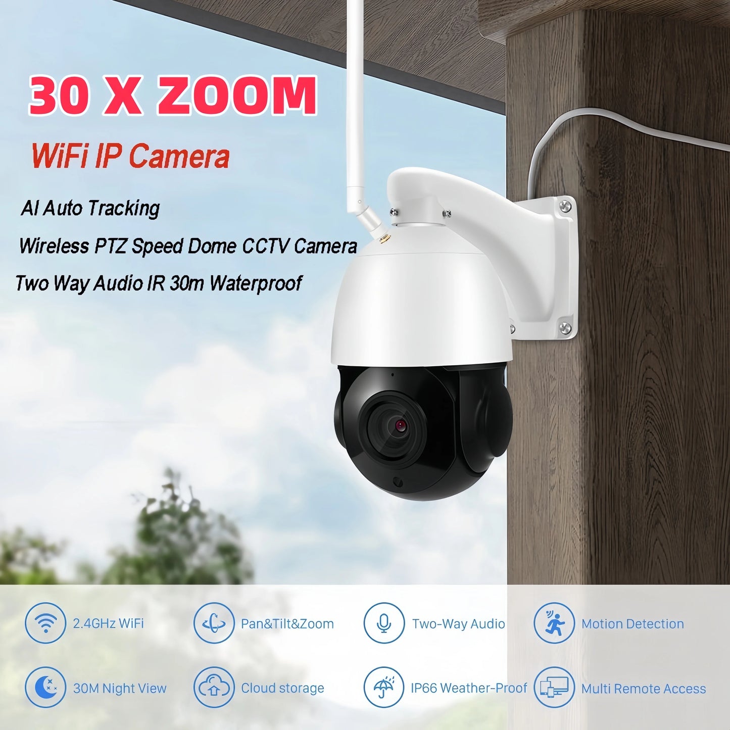 High Quality 30X Zoom PTZ Camera Xmeye 4K WiFi Camera Outdoor Human Auto Tracking  NVR Cloud Storage Wireless IP Security Camera
