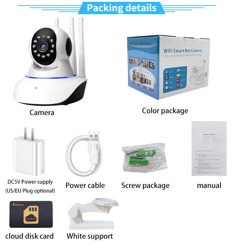 V380 Pro P2P WIFI Camera 3MP Full HD WIFI CCTV Camera 3 Antennas PTZ Indoor Baby Camera