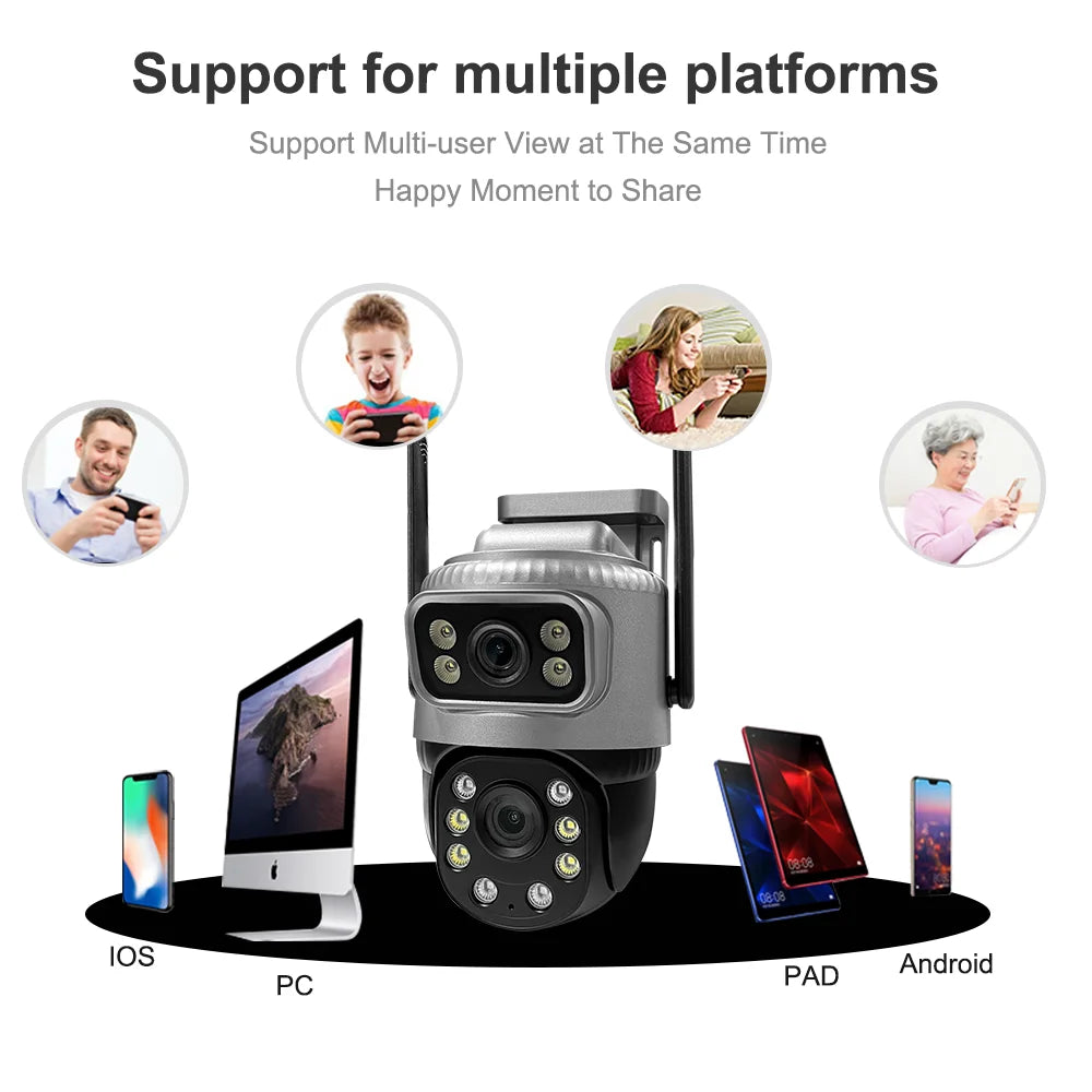 4MP HD WiFi IP Camera Security Protection Dual Lens Color Night Vision Auto Track CCTV V380 Pro Wireless PTZ Camera