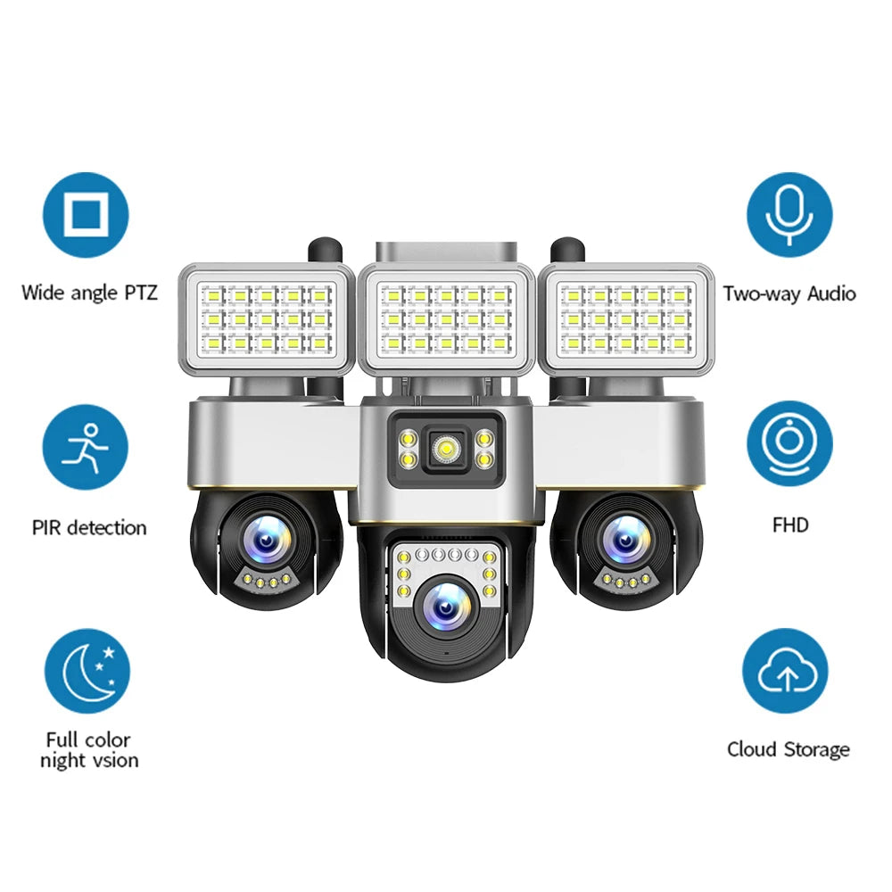 V380 New Arrival 3 PTZ and 3 Screens 6MP 4G Outdoor Security CCTV Camera Network PTZ Triple Screens Camera