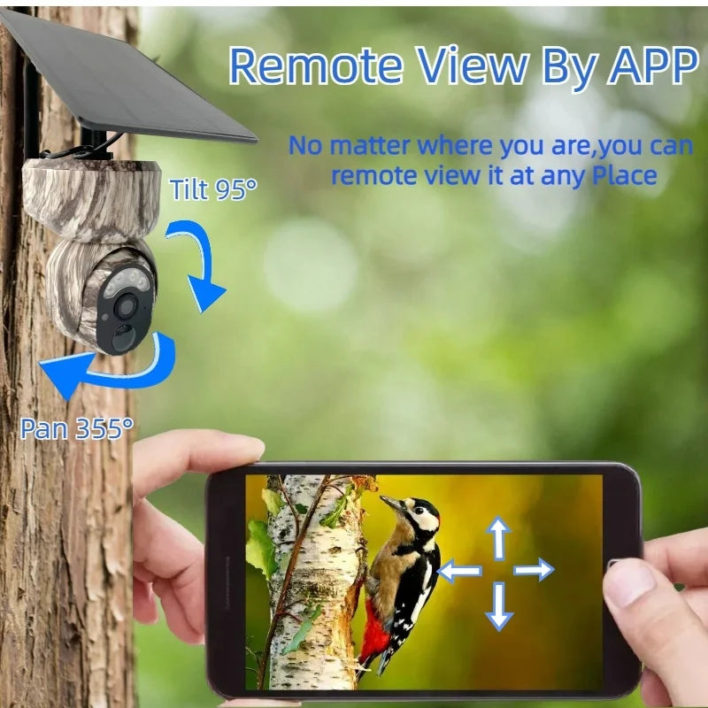 Camouflage Solar Hunting Camera 4MP IP PTZ Solar Wireless 4G SIM Card Security CCTV Outdoor Hunting 4G Solar Camera