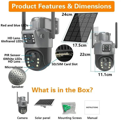 Hot Selling 6MP Dual Lens 4G Wireless WiFi PTZ Network Camera 3K CCTV Outdoor Security Camera Outdoor IP66 Waterproof Solar Battery Camera