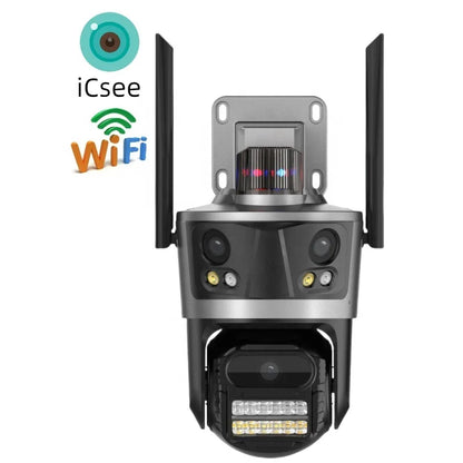 9MP Triple Lens Three Screen Auto Human Tracking Color Night Vision PTZ Outdoor Wireless CCTV Camera Security ICSEE WiFi Camera