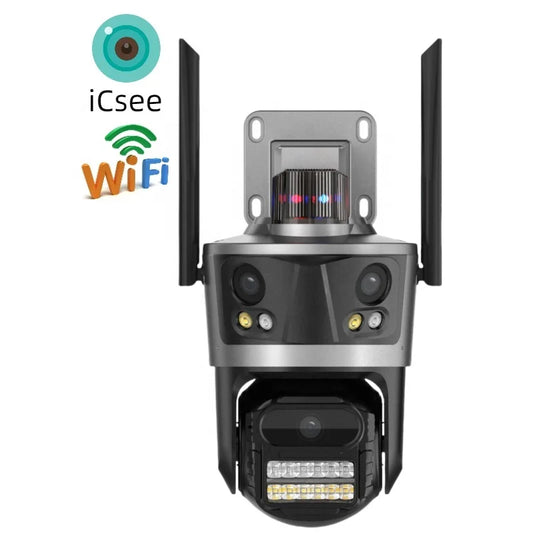 9MP Triple Lens Three Screen Auto Human Tracking Color Night Vision PTZ Outdoor Wireless CCTV Camera Security ICSEE WiFi Camera