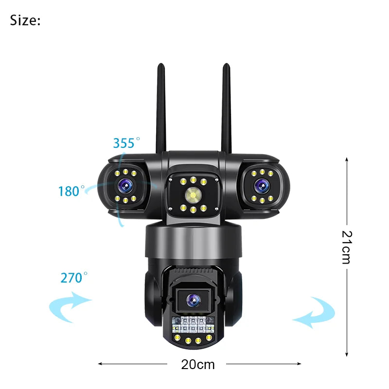 Hot Sales 3 Lenses 3 Screens Outdoor WiFi Waterproof PTZ Camera Home Protection CCTV Security Camera